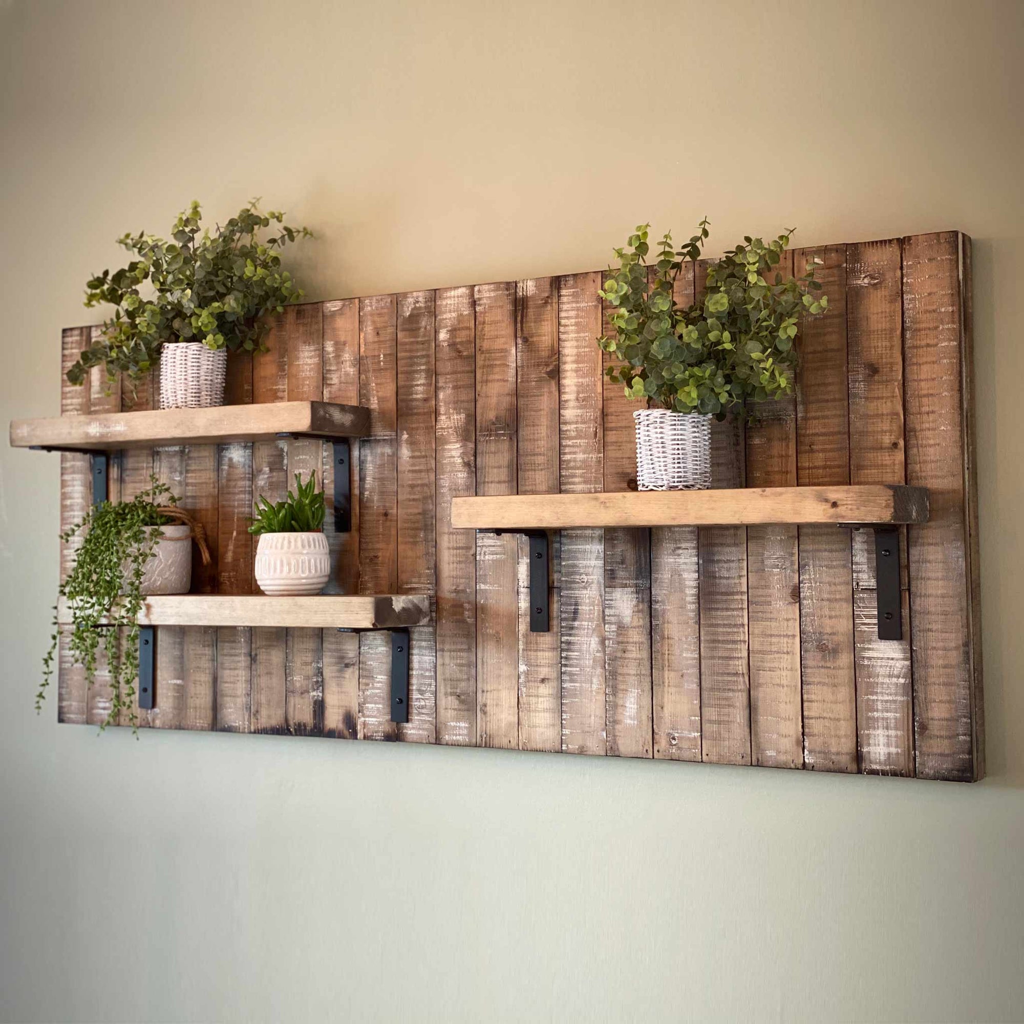 Rustic wooden wall shelving panel | aged wood | industrial | Warden's Crafts & Creations